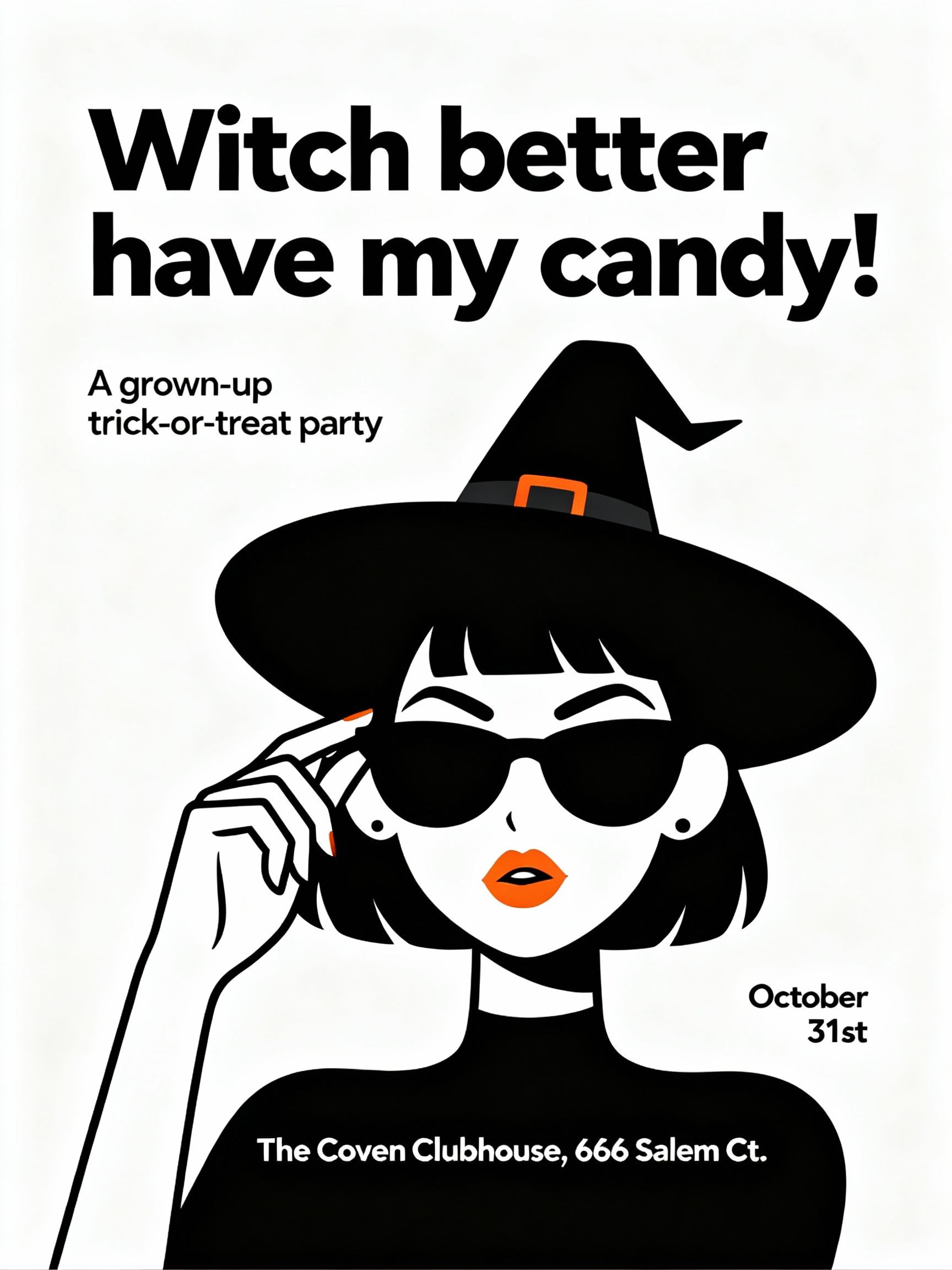 funny witch themed halloween invitation card