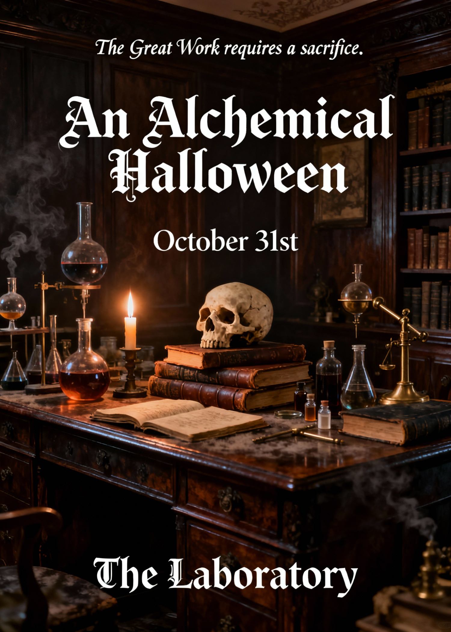 gothic horror party invitation with alchemy theme