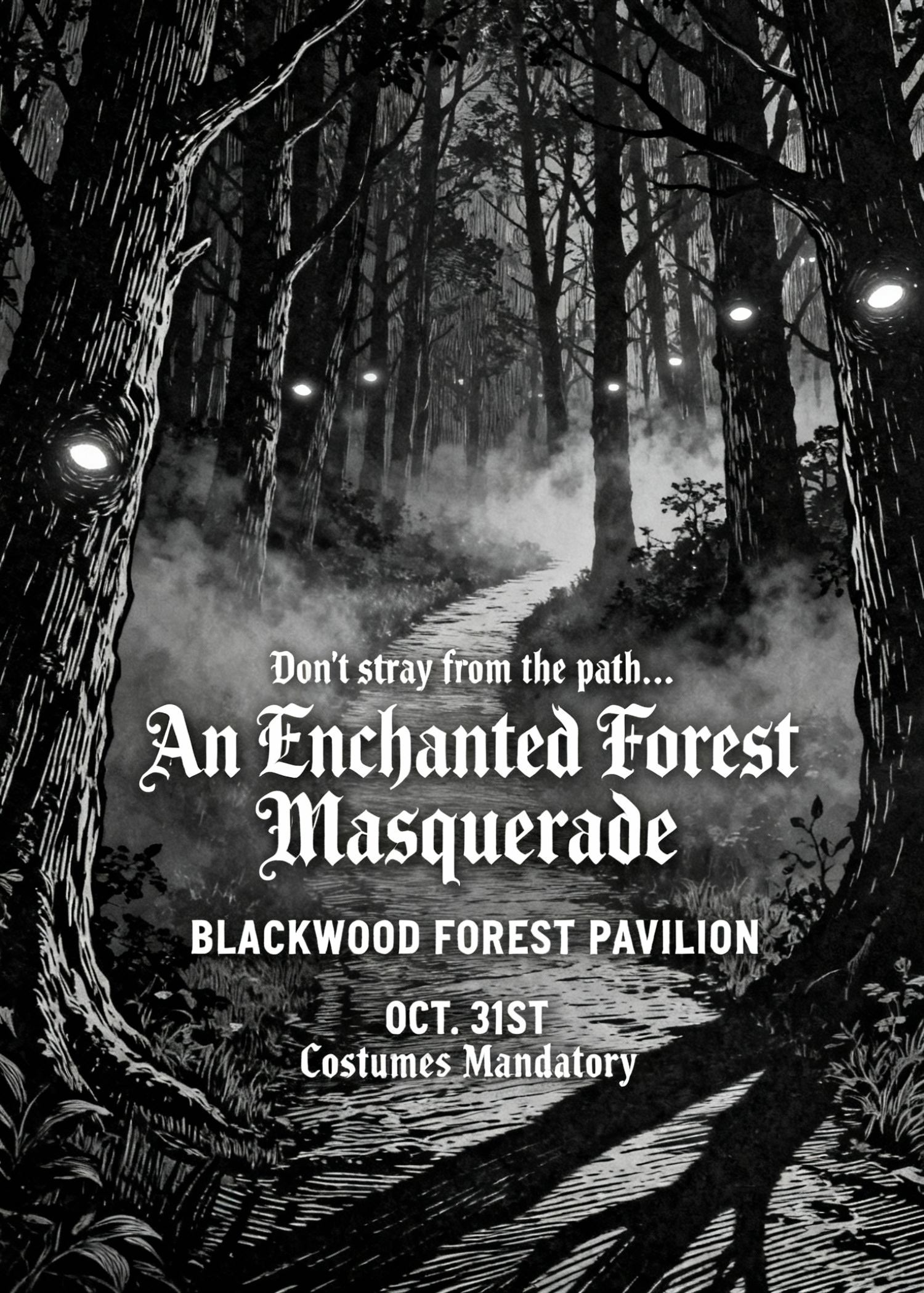 vintage halloween party invitation inspired by grimm's fairy tales