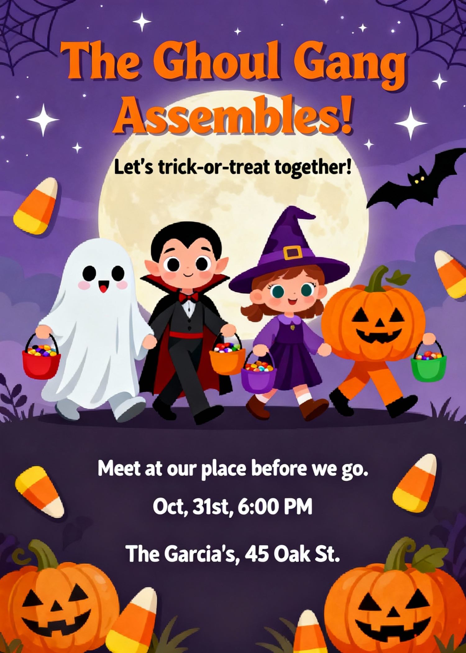 kids group trick or treating halloween invitation