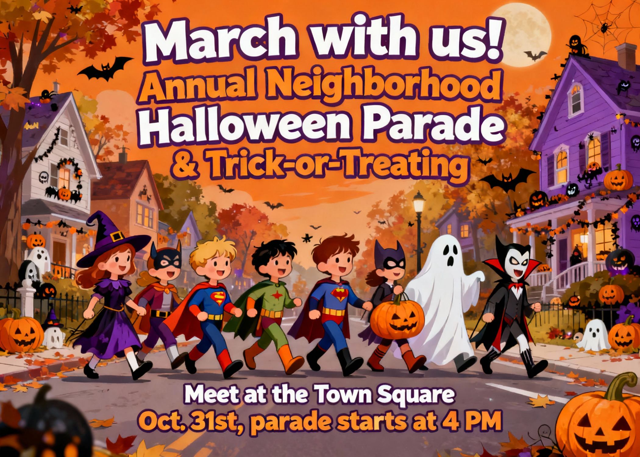 halloween parade and trick or treat invitation