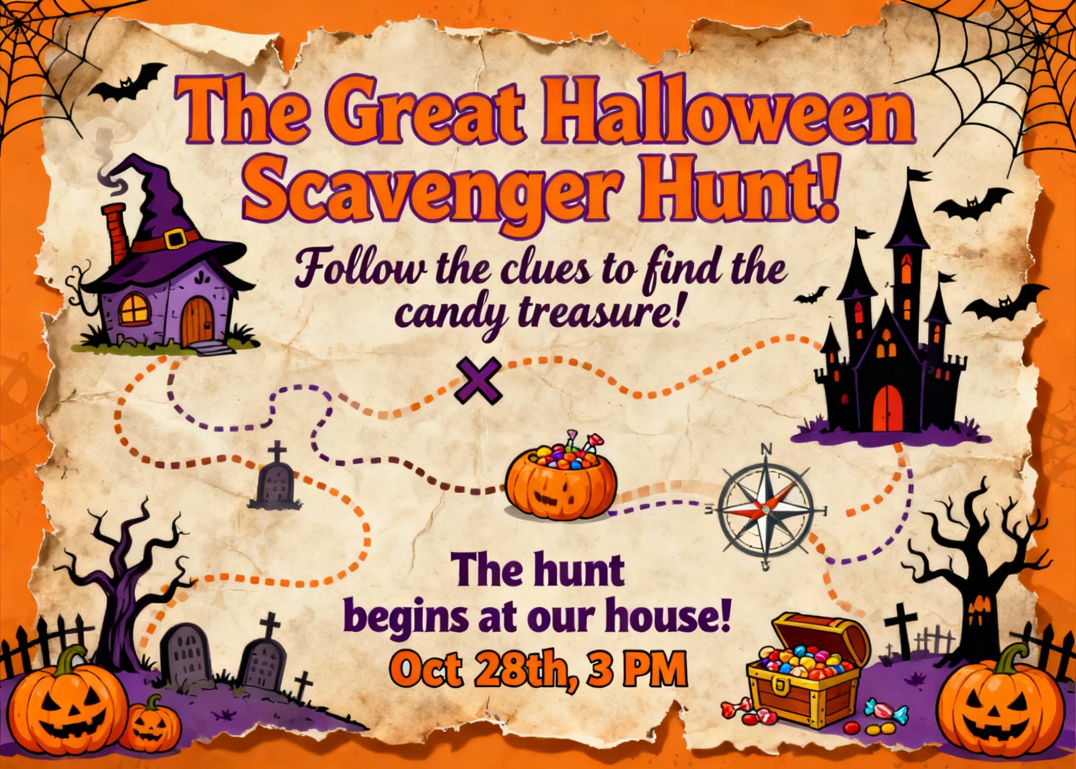 trick or treat scavenger hunt halloween invitation