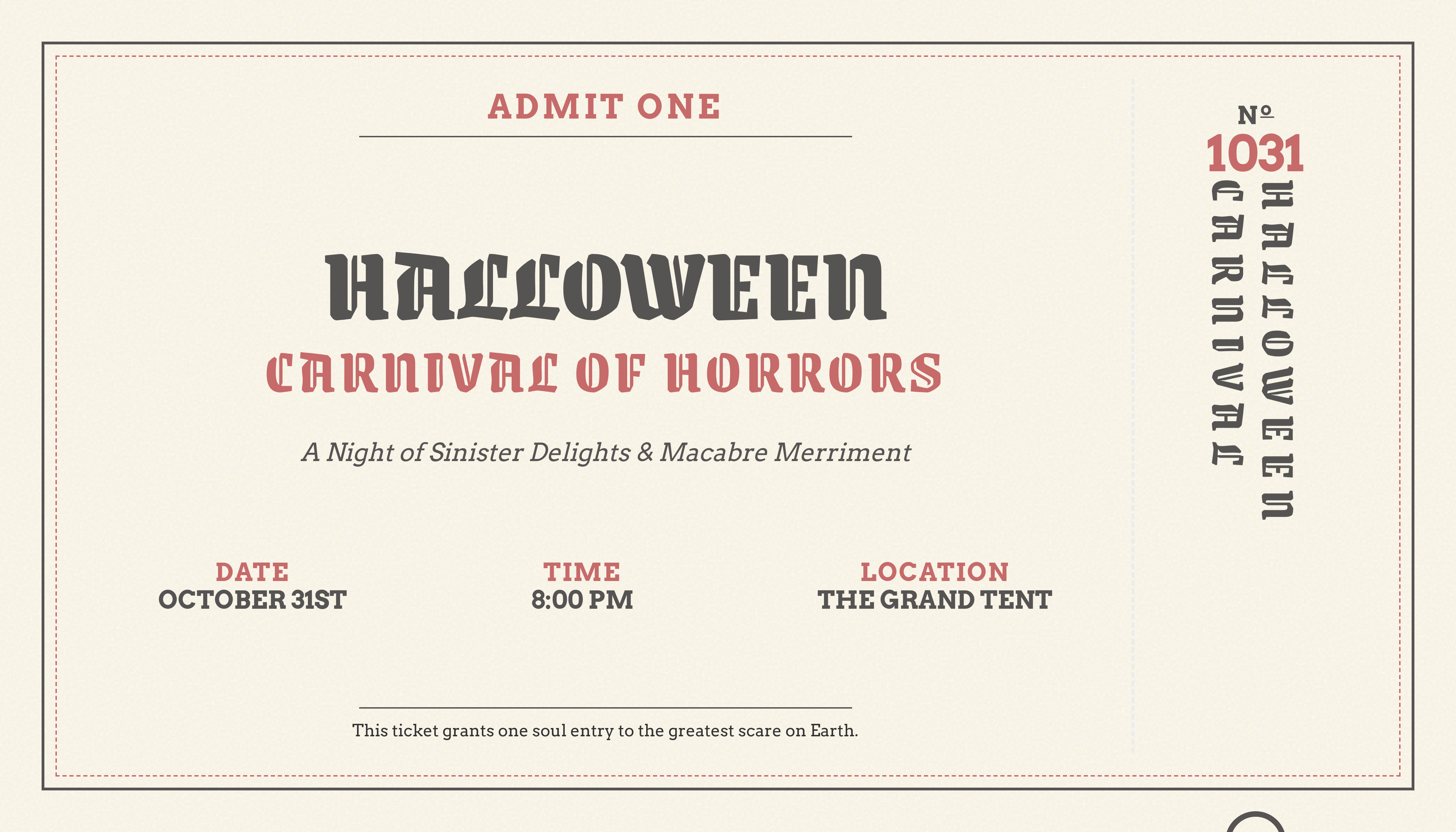 haunted circus ticket style vintage halloween party invitation