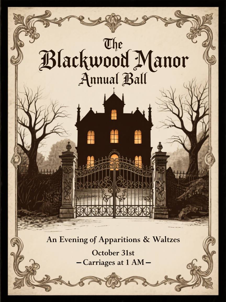 ai-generated haunted mansion ball invitation in spooky gothic style
