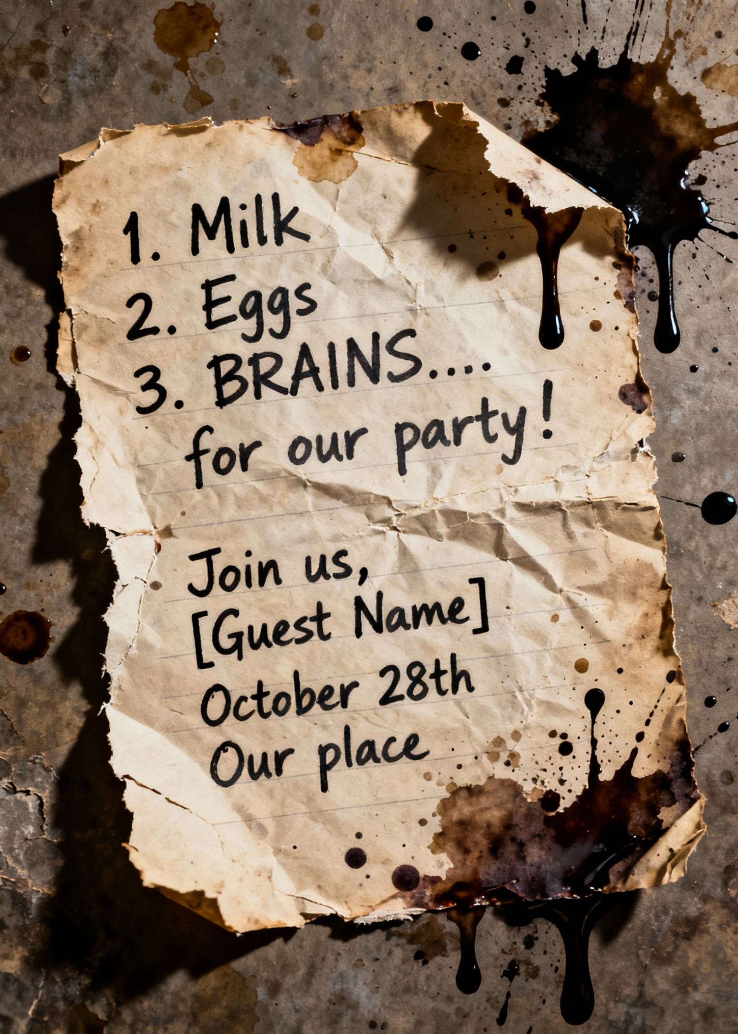 horror halloween invitation like a zombie's shopping list