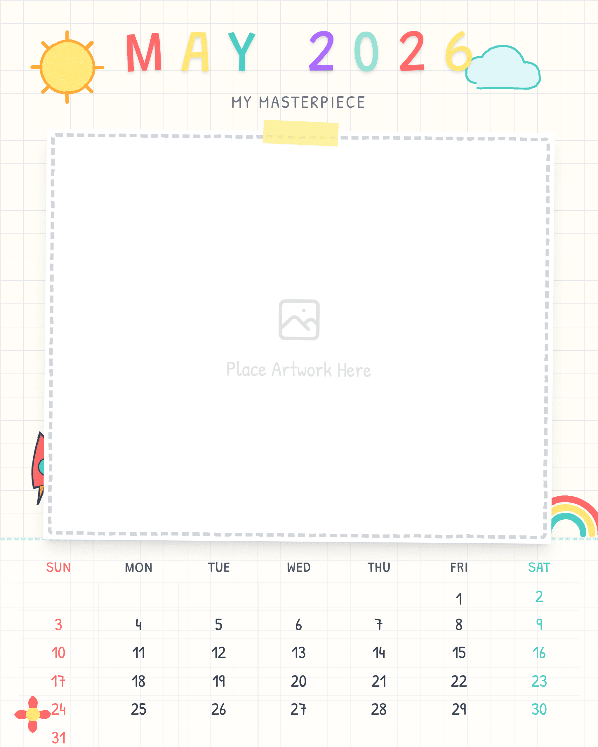 装裱儿童艺术作品的日历版式