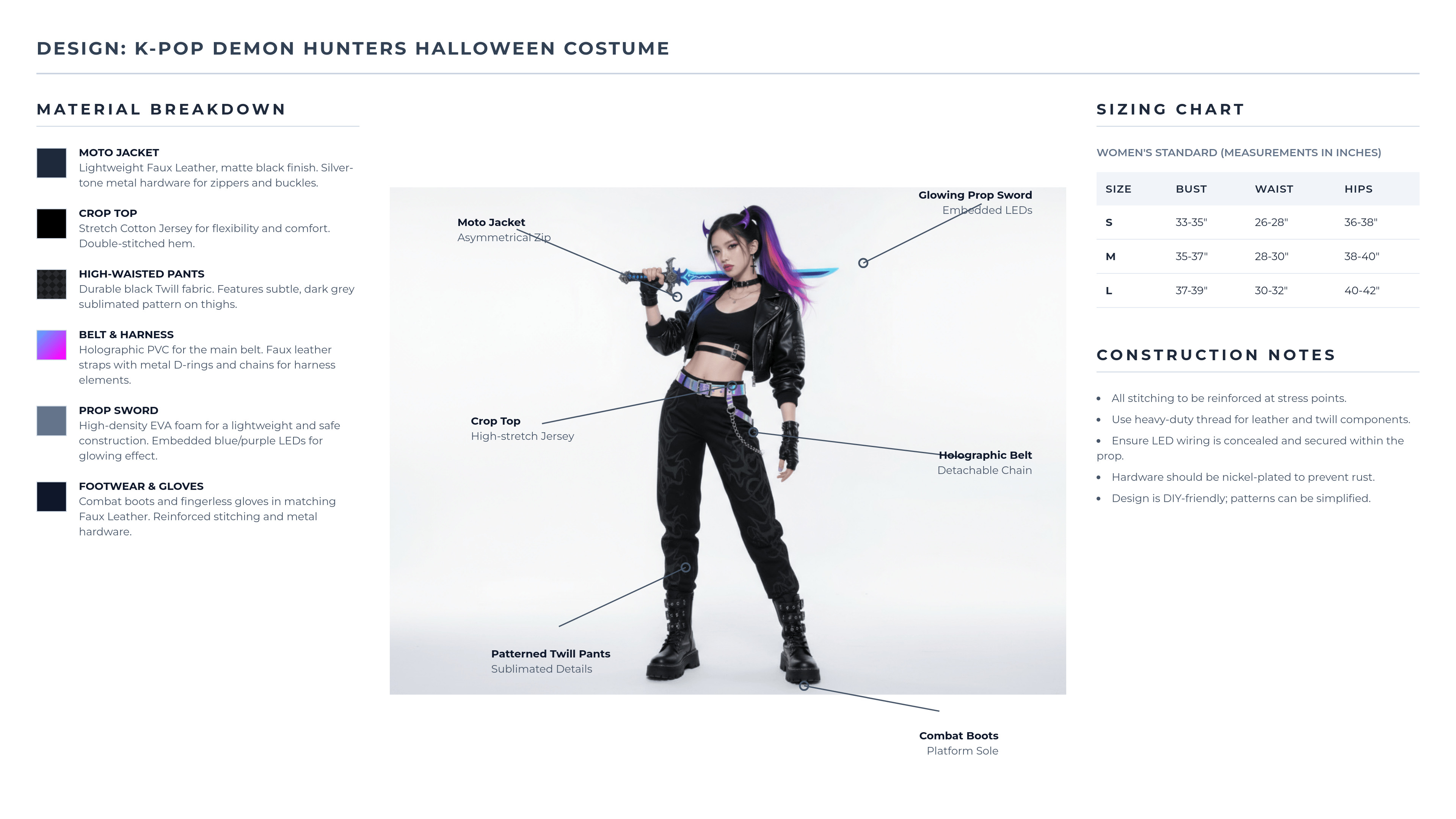kpop demon hunters halloween custome technical blueprint