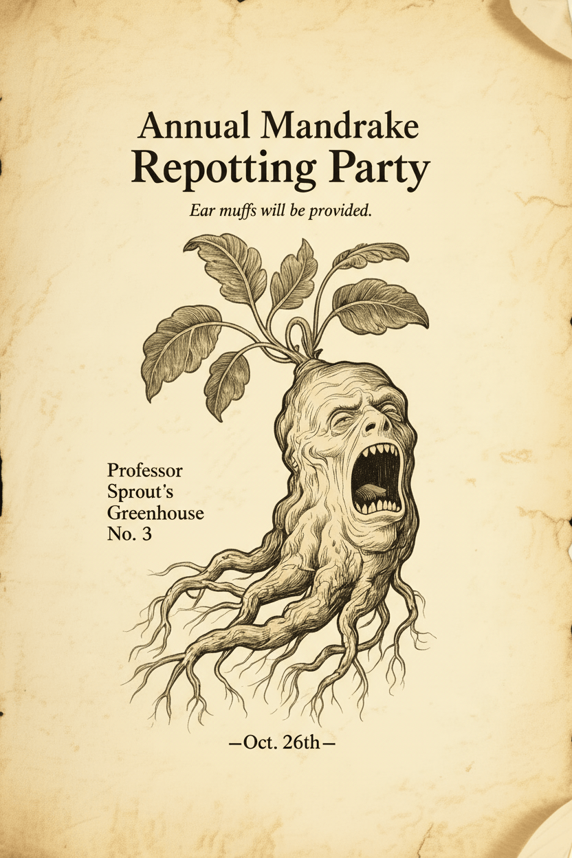 vintage botanical illustration of a mandrake root for a halloween invite