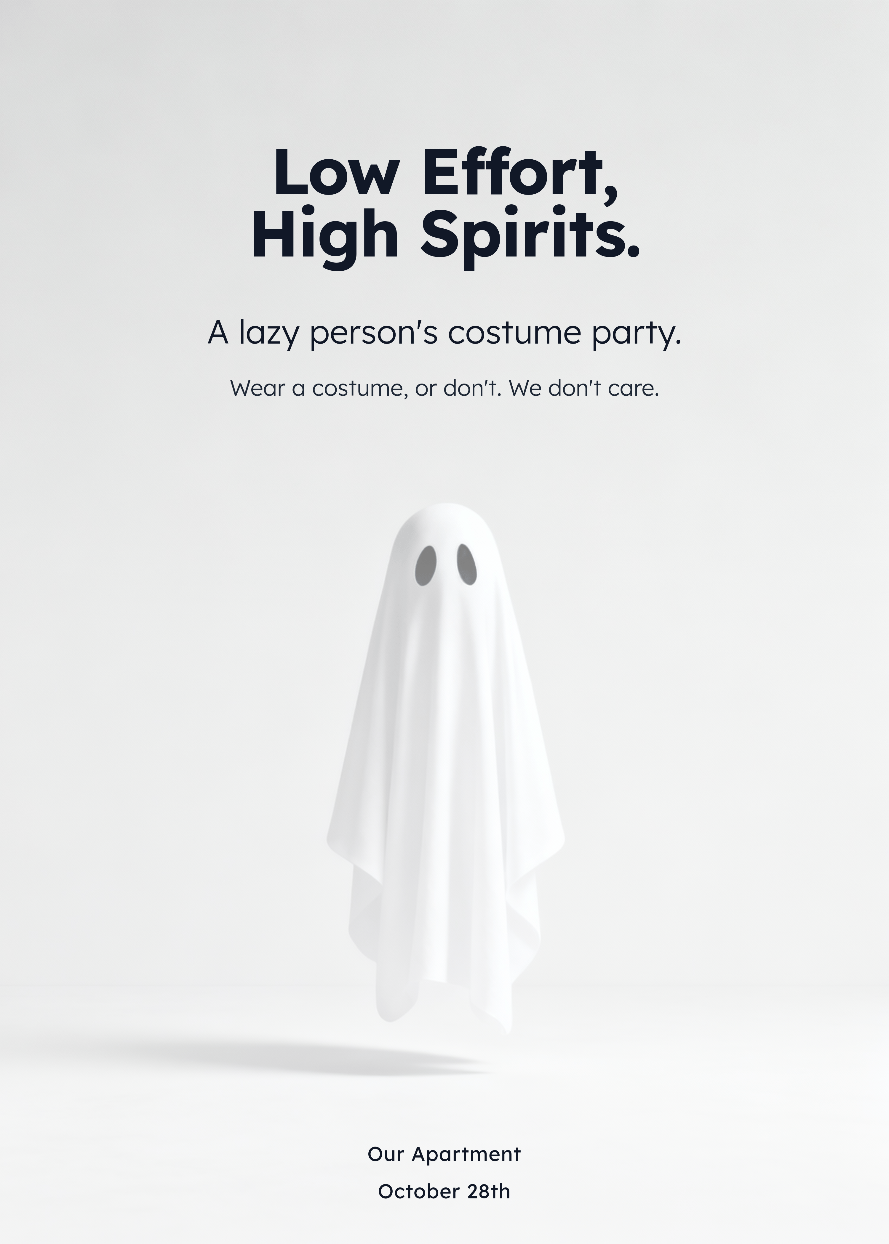 minimalist funny halloween invitation for lazy costume party