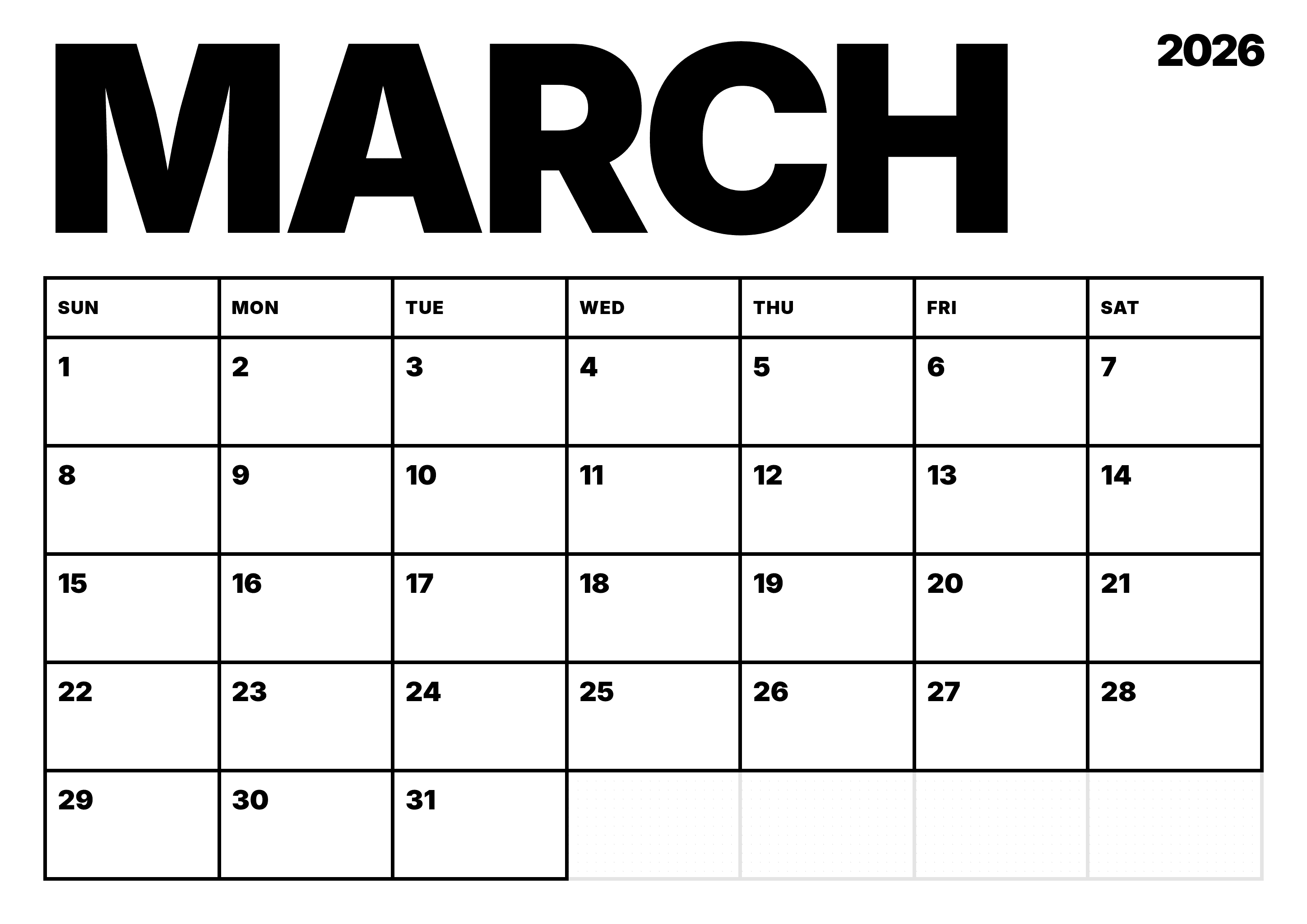 现代黑白极简主义日历