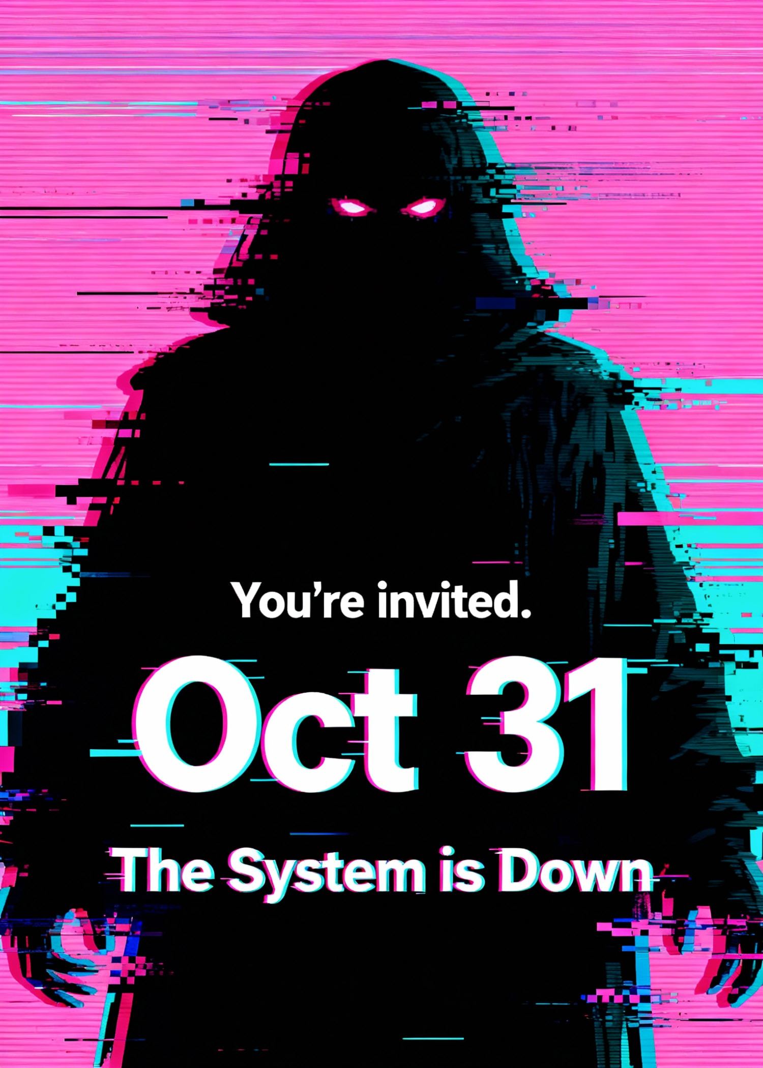 modern horror invitation with a glitch effect