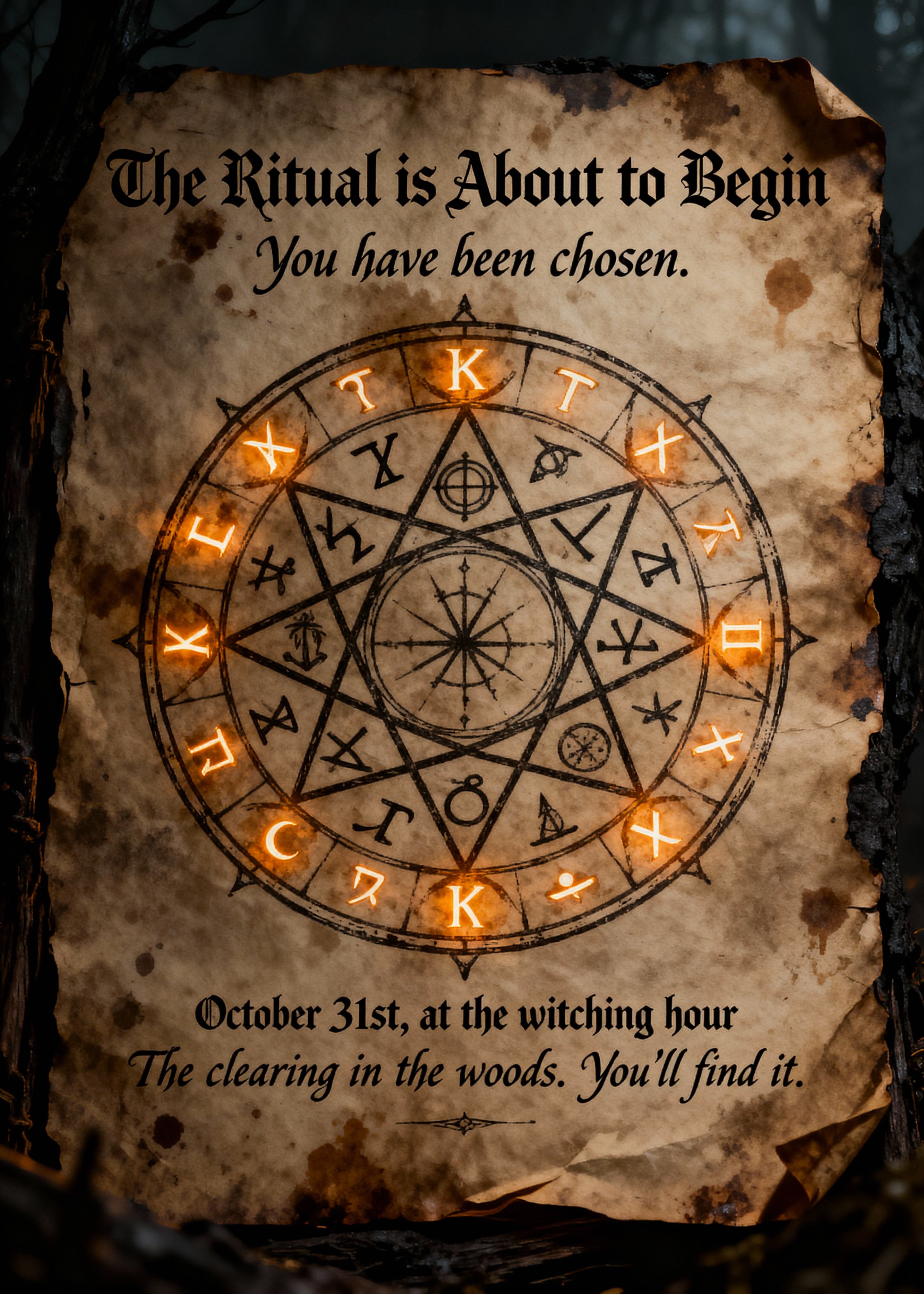 occult themed halloween invitation with summoning circle