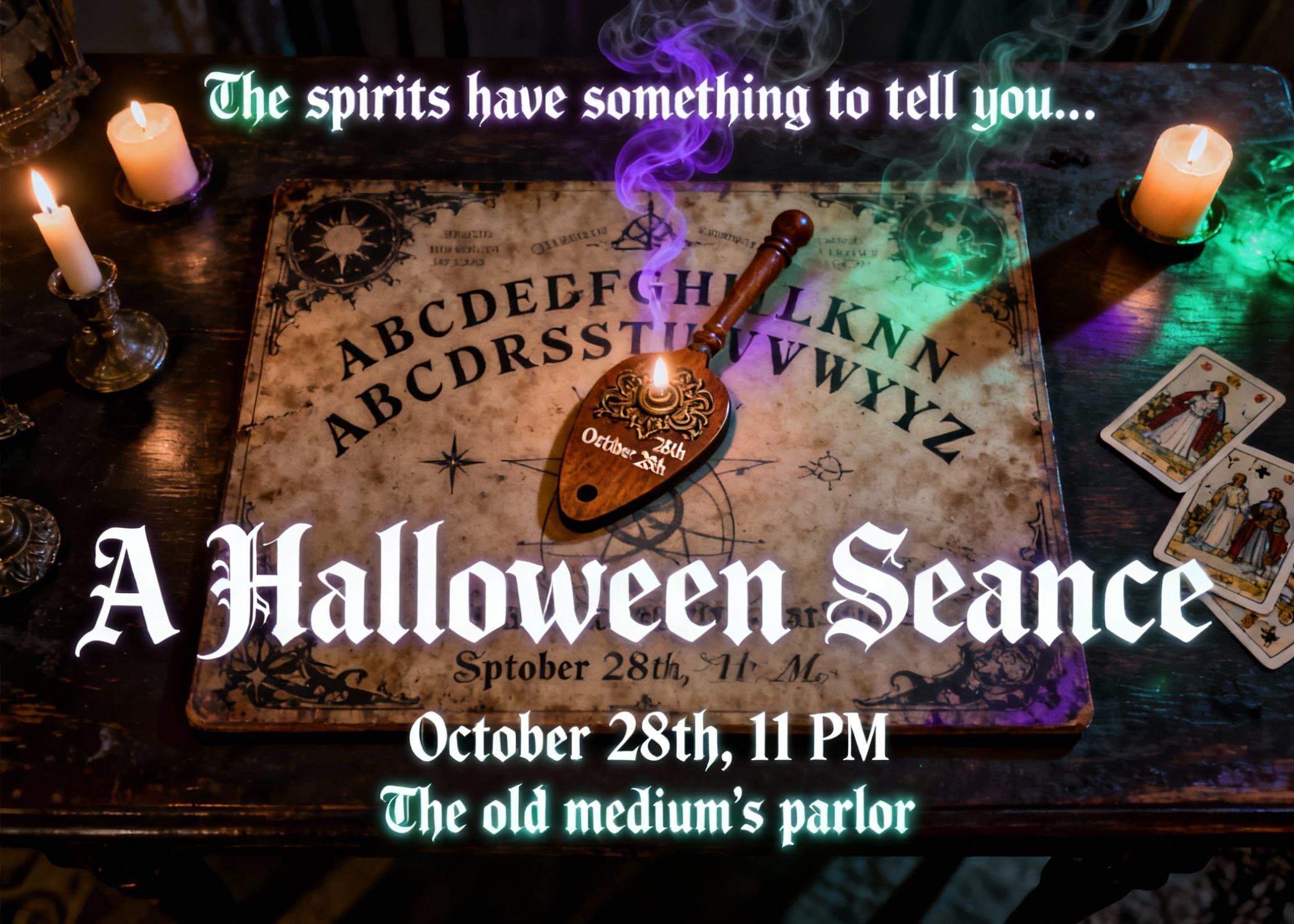 seance and ouija board halloween party invitation