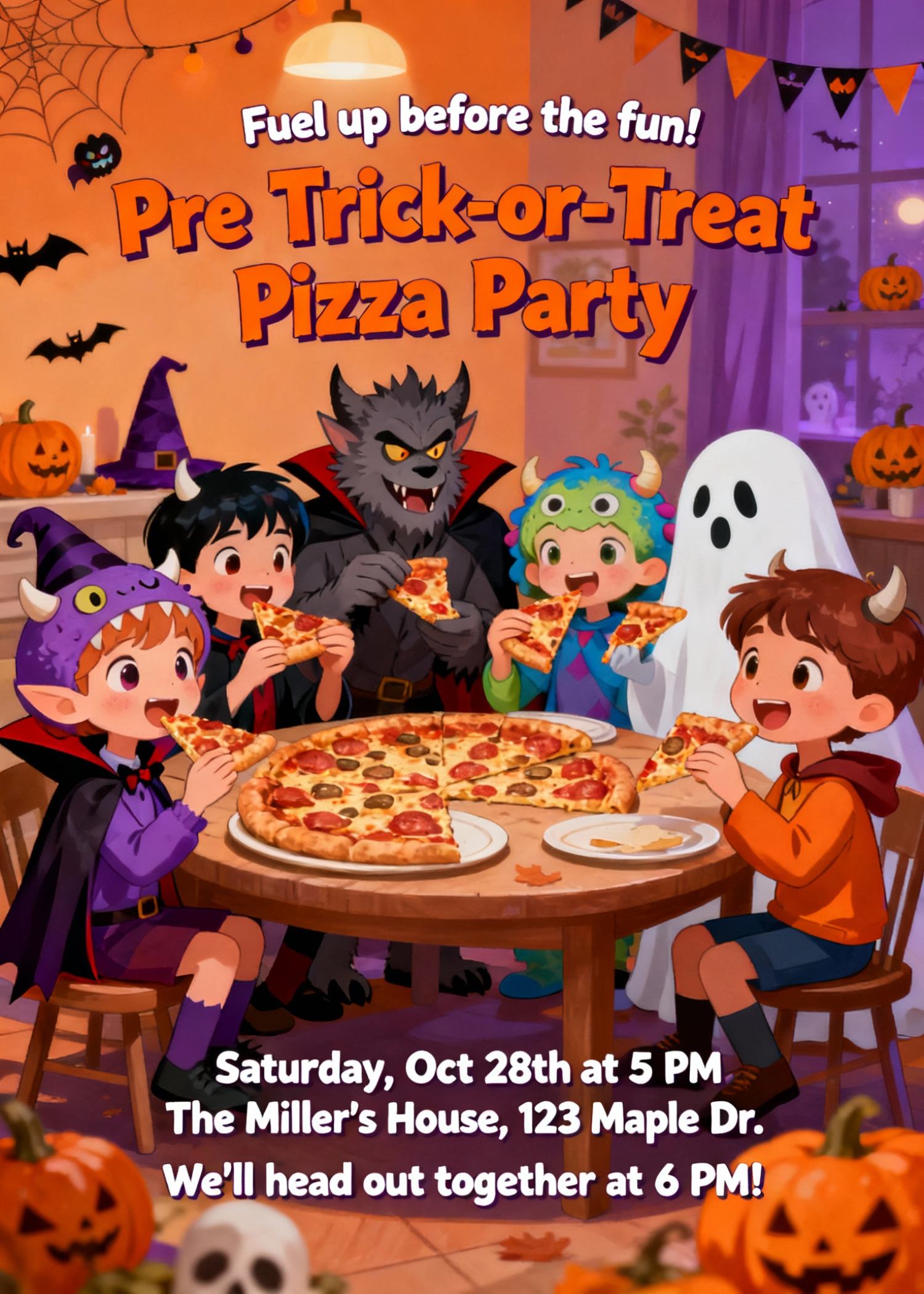 cute pre trick or treat party invitation with kids