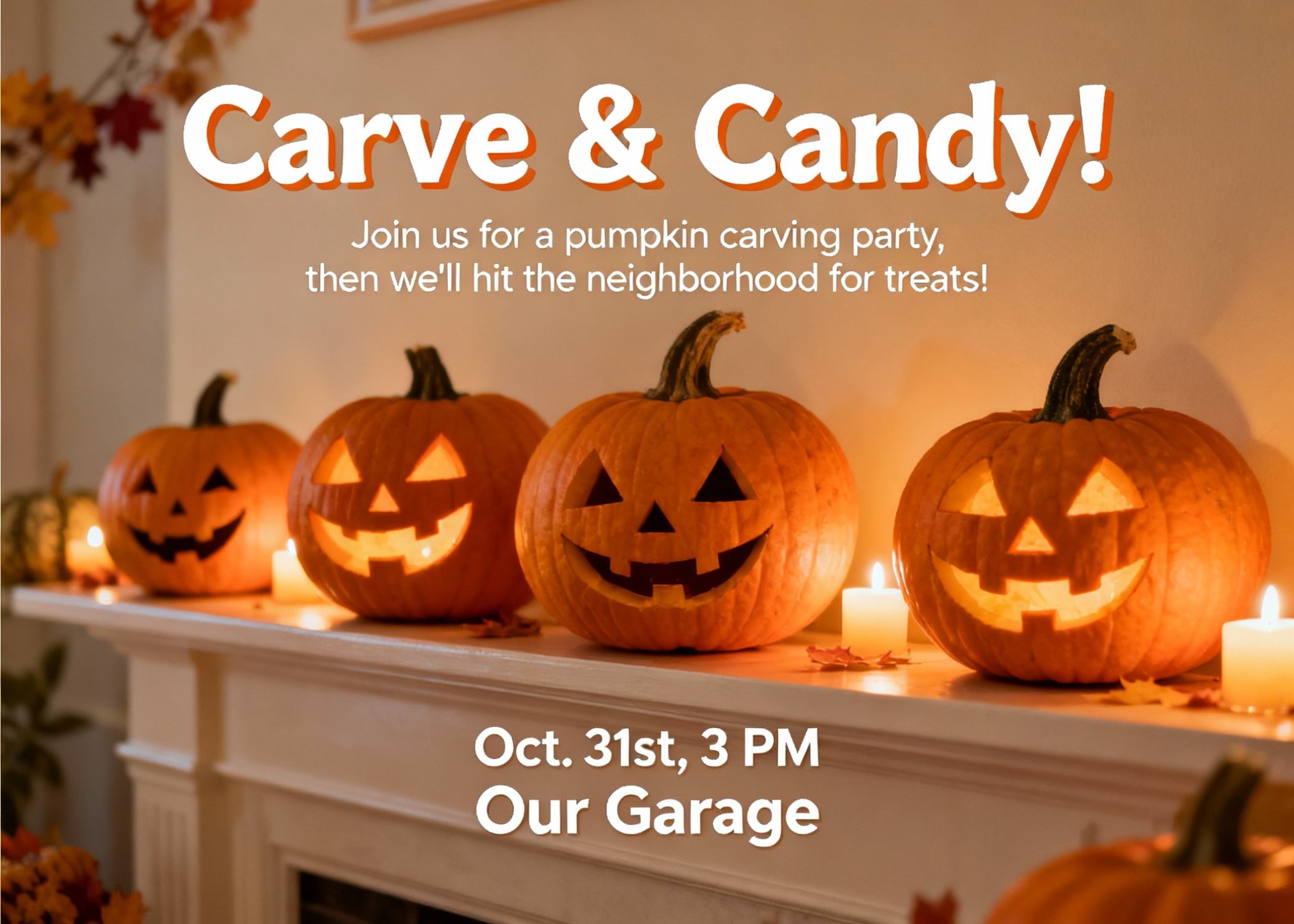 pumpkin carving and trick or treat party invitation