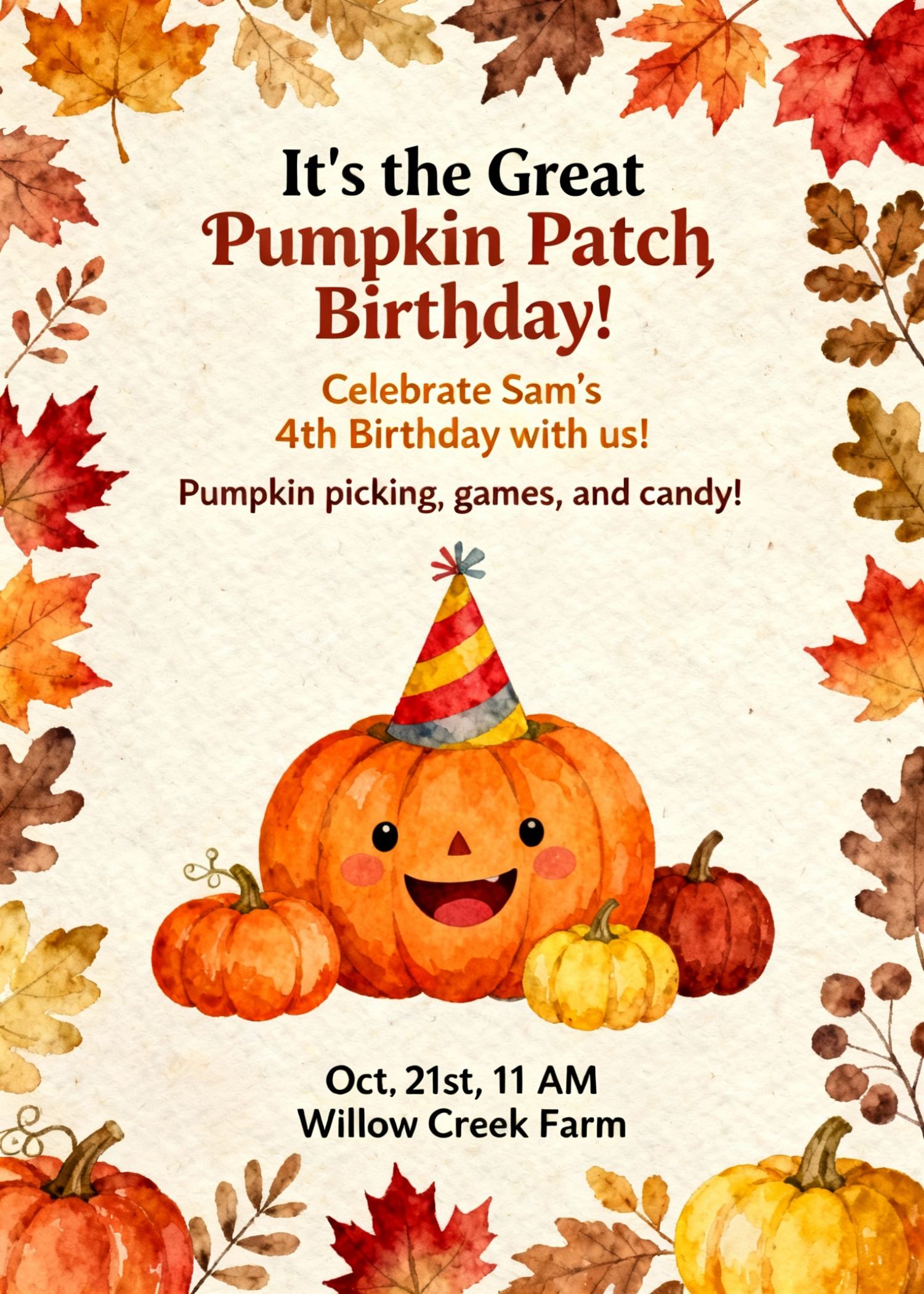 pumpkin patch birthday and trick or treat invite