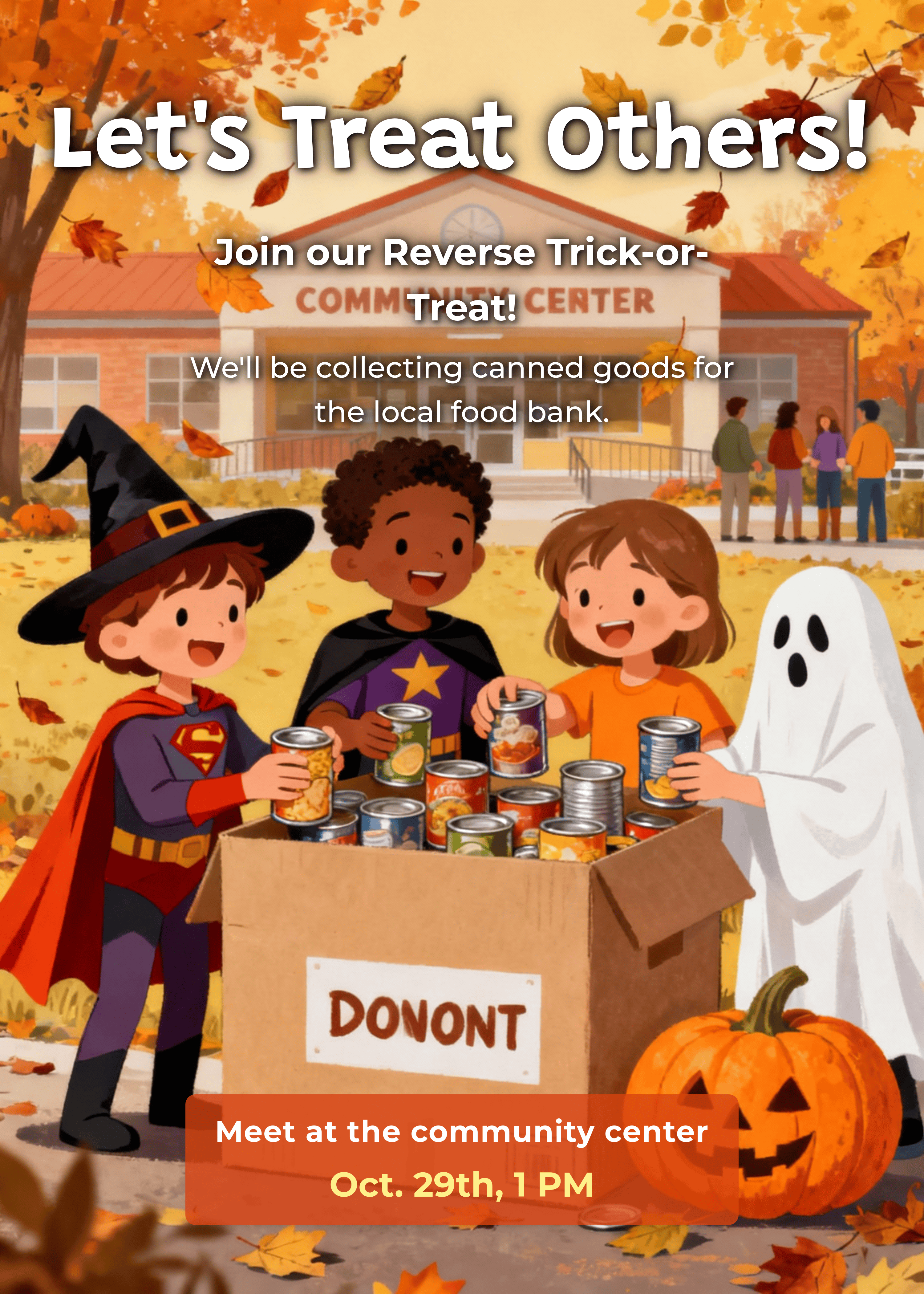 reverse trick or treat for charity invitation flyer