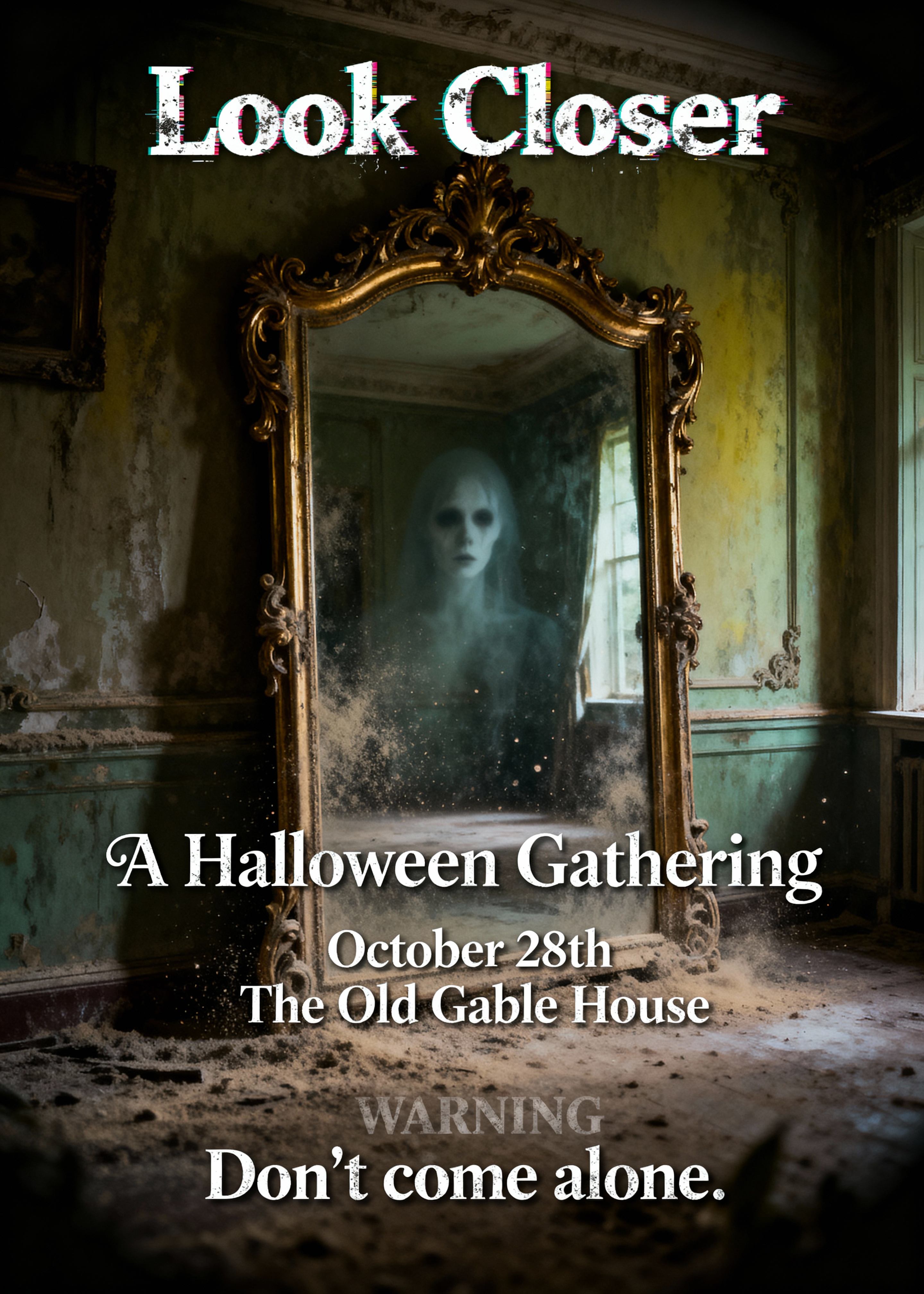 scary halloween invitation for adults with haunted mirror
