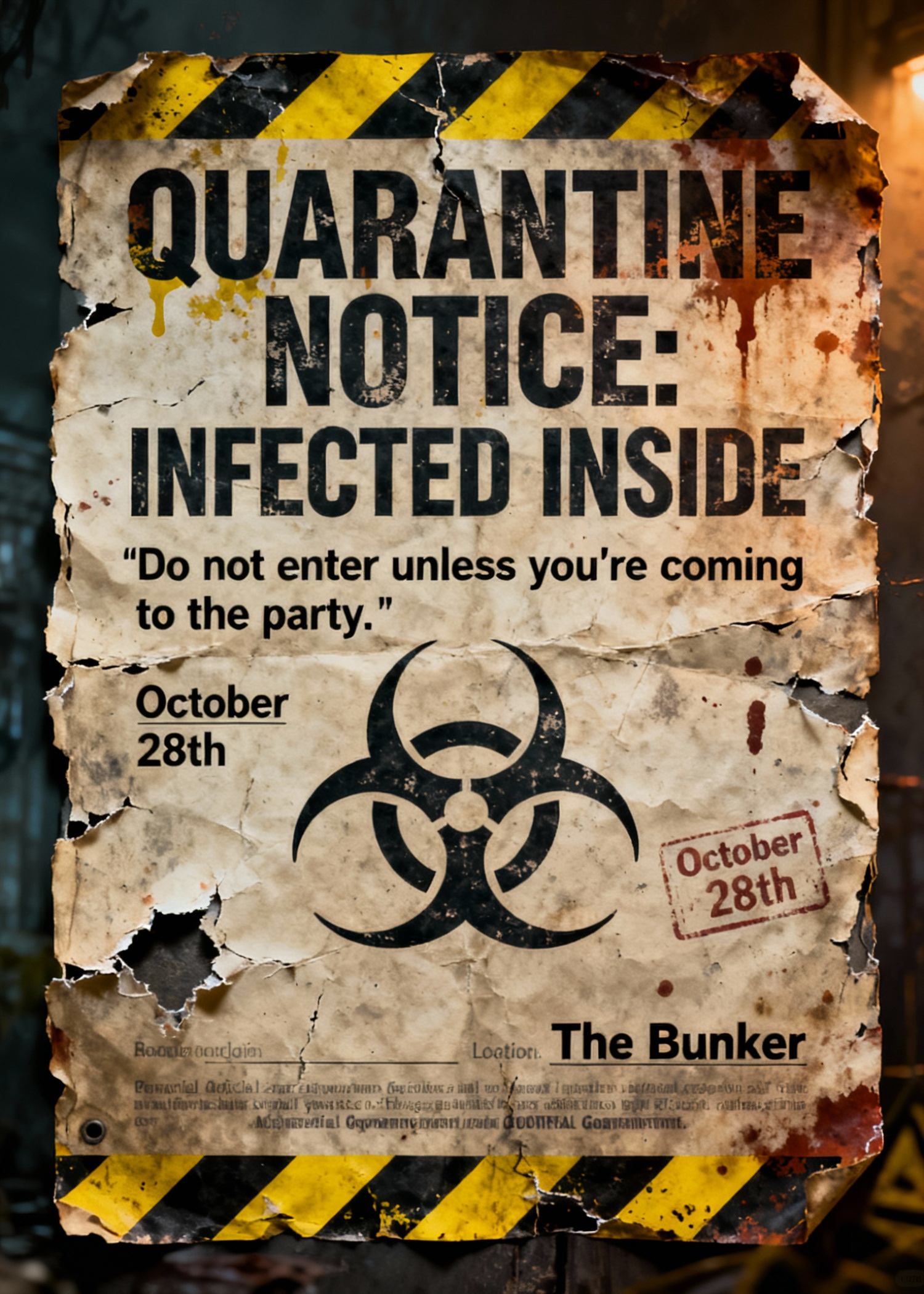 scary halloween invitation designed as a quarantine notice