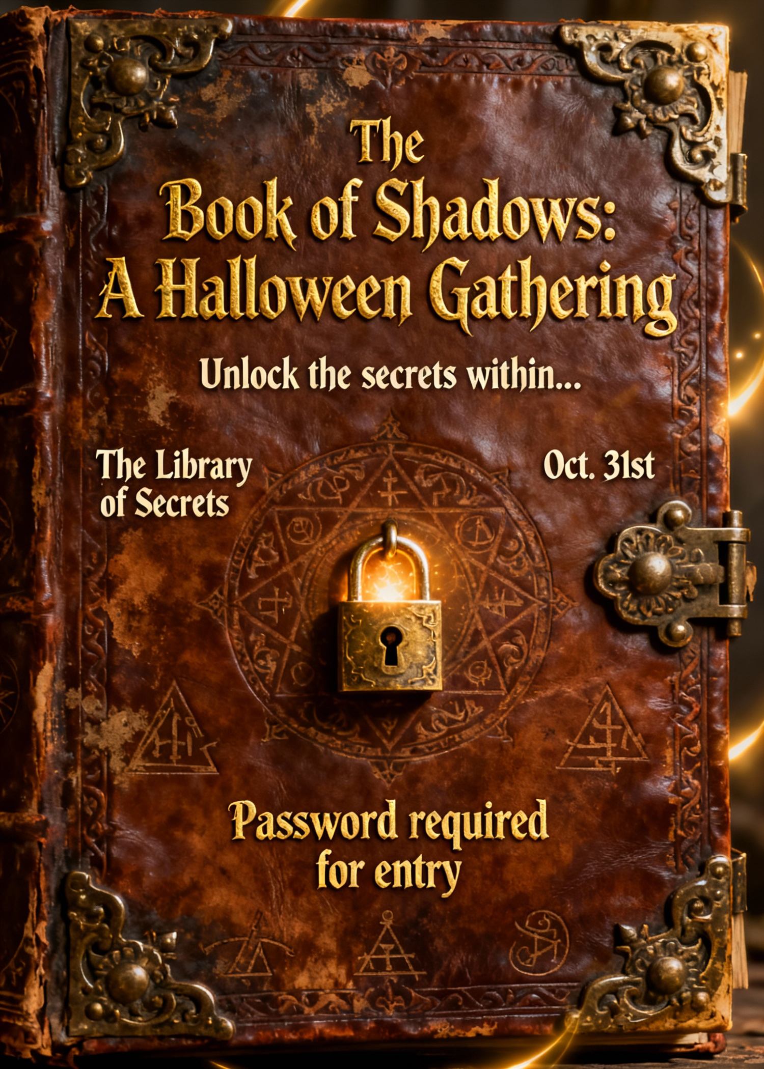 halloween invitation that looks like a secret, locked spellbook