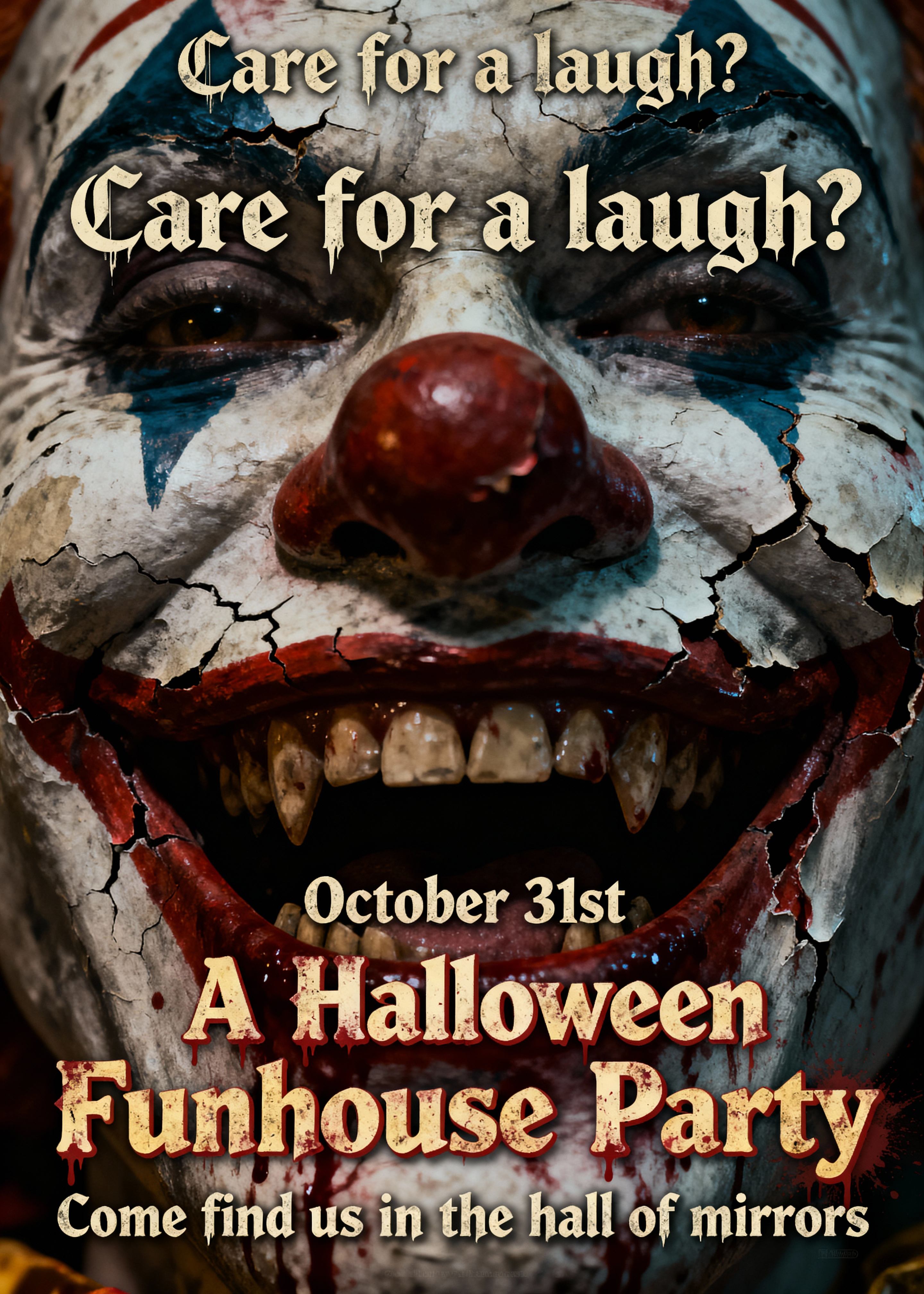 sinister evil clown halloween invitation