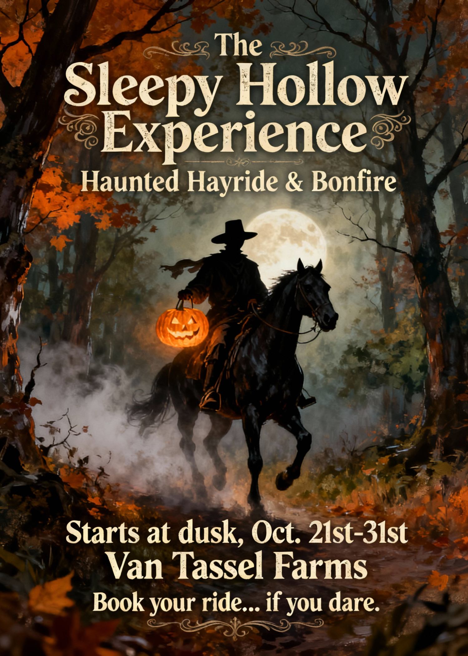 sleepy hollow halloween invitation with headless horseman art