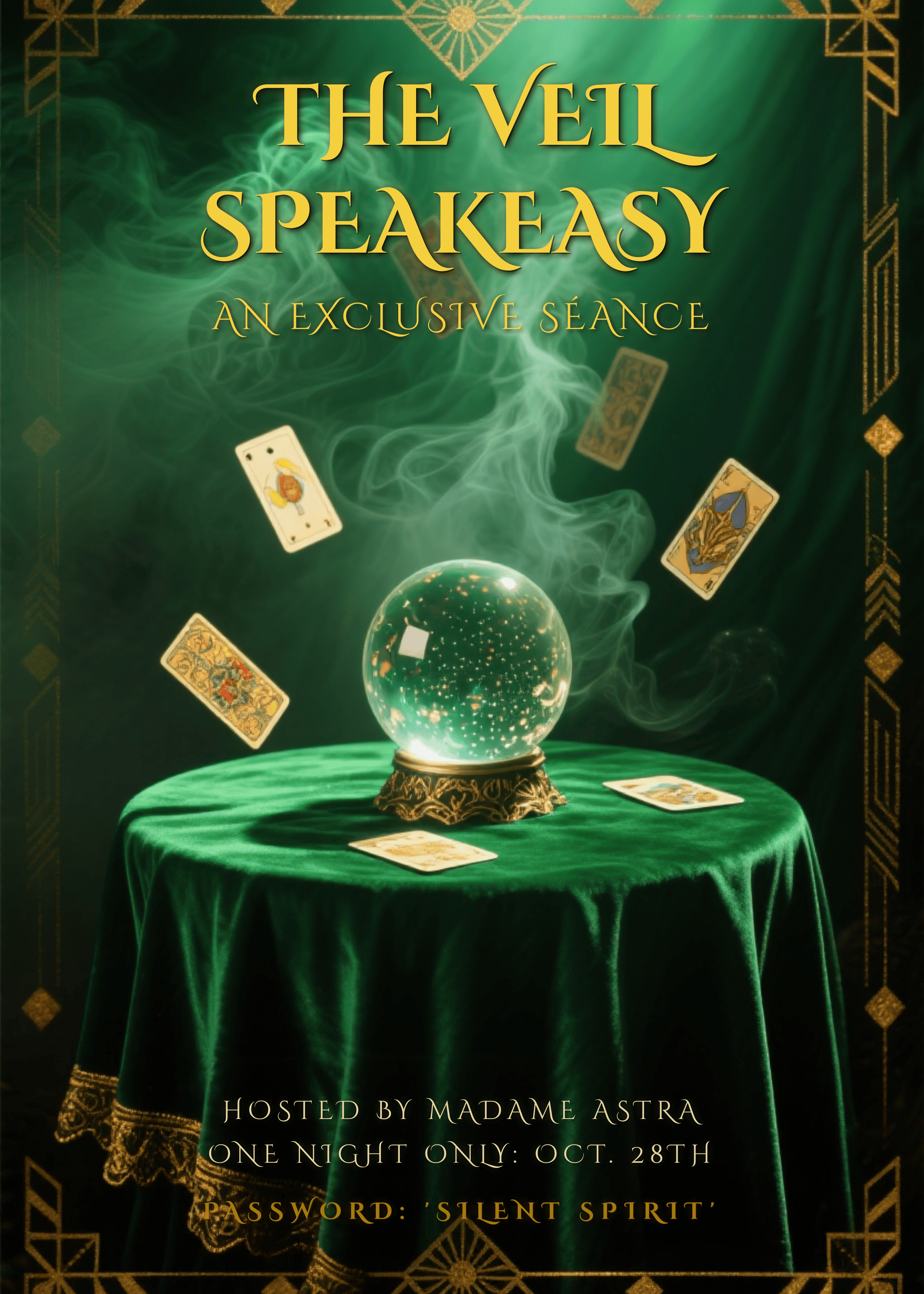 vintage halloween invitation with speakeasy séance art deco theme