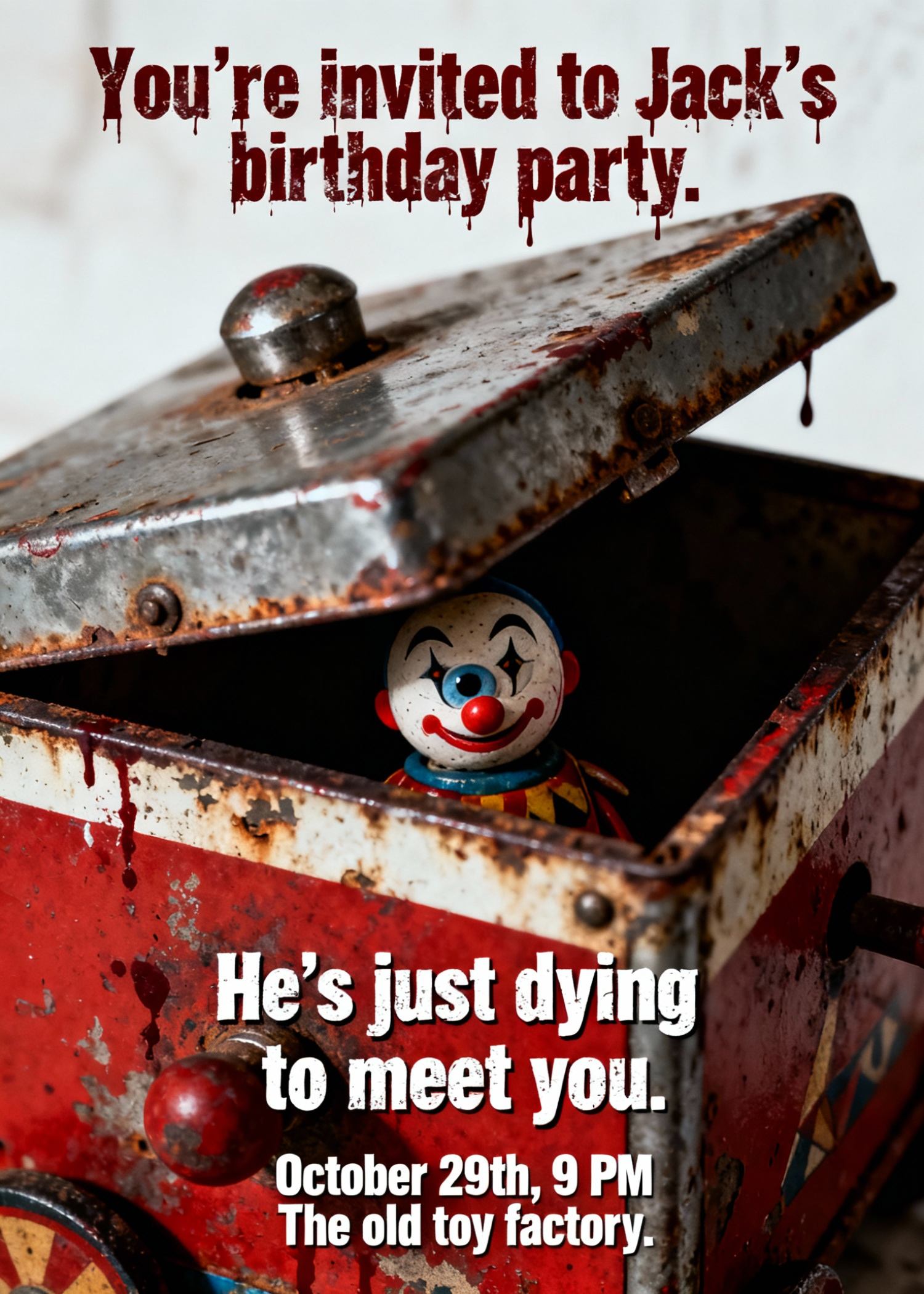 terrifying halloween invite with jack-in-the-box