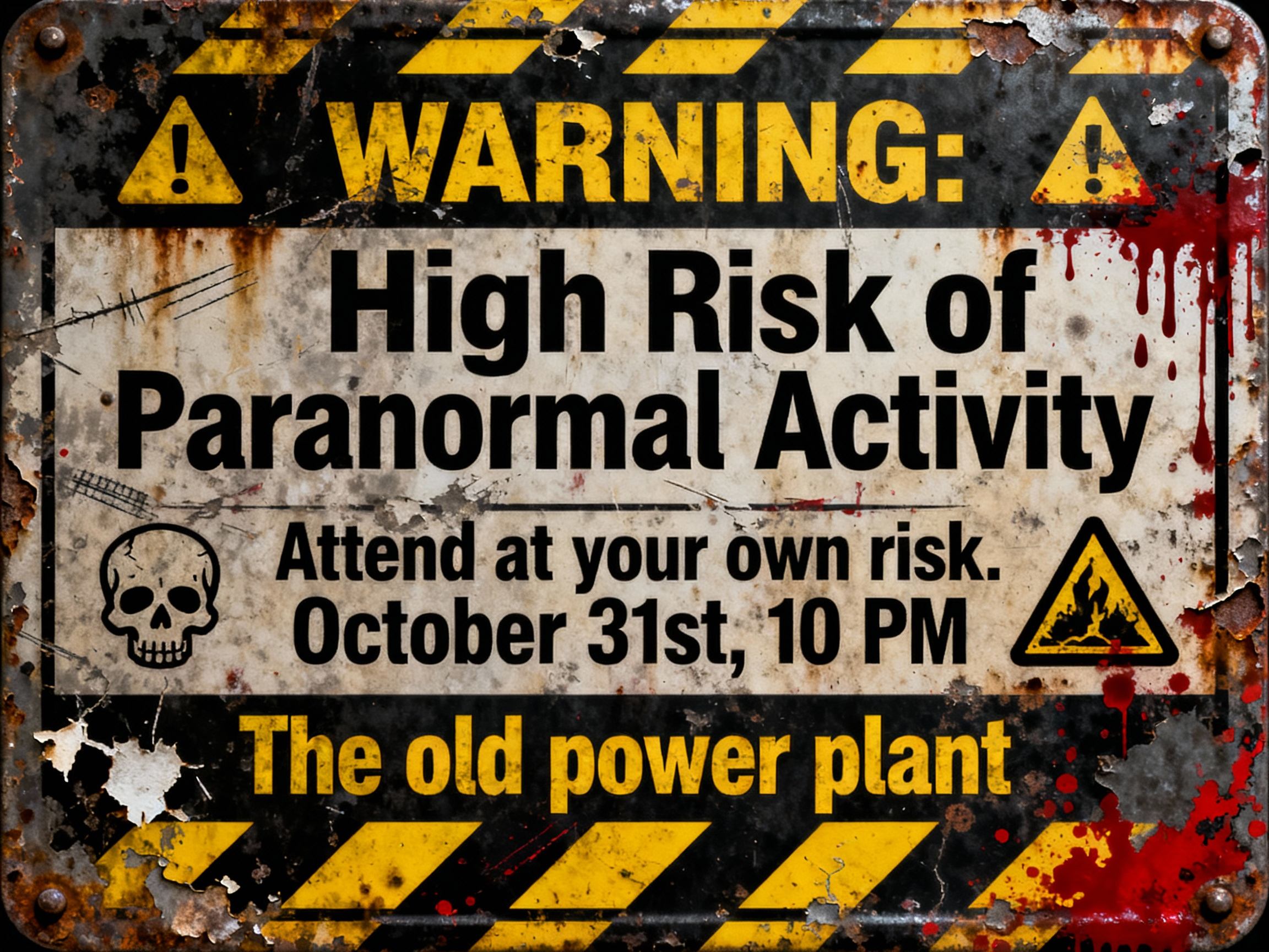 terrifying halloween party invitation as a warning label