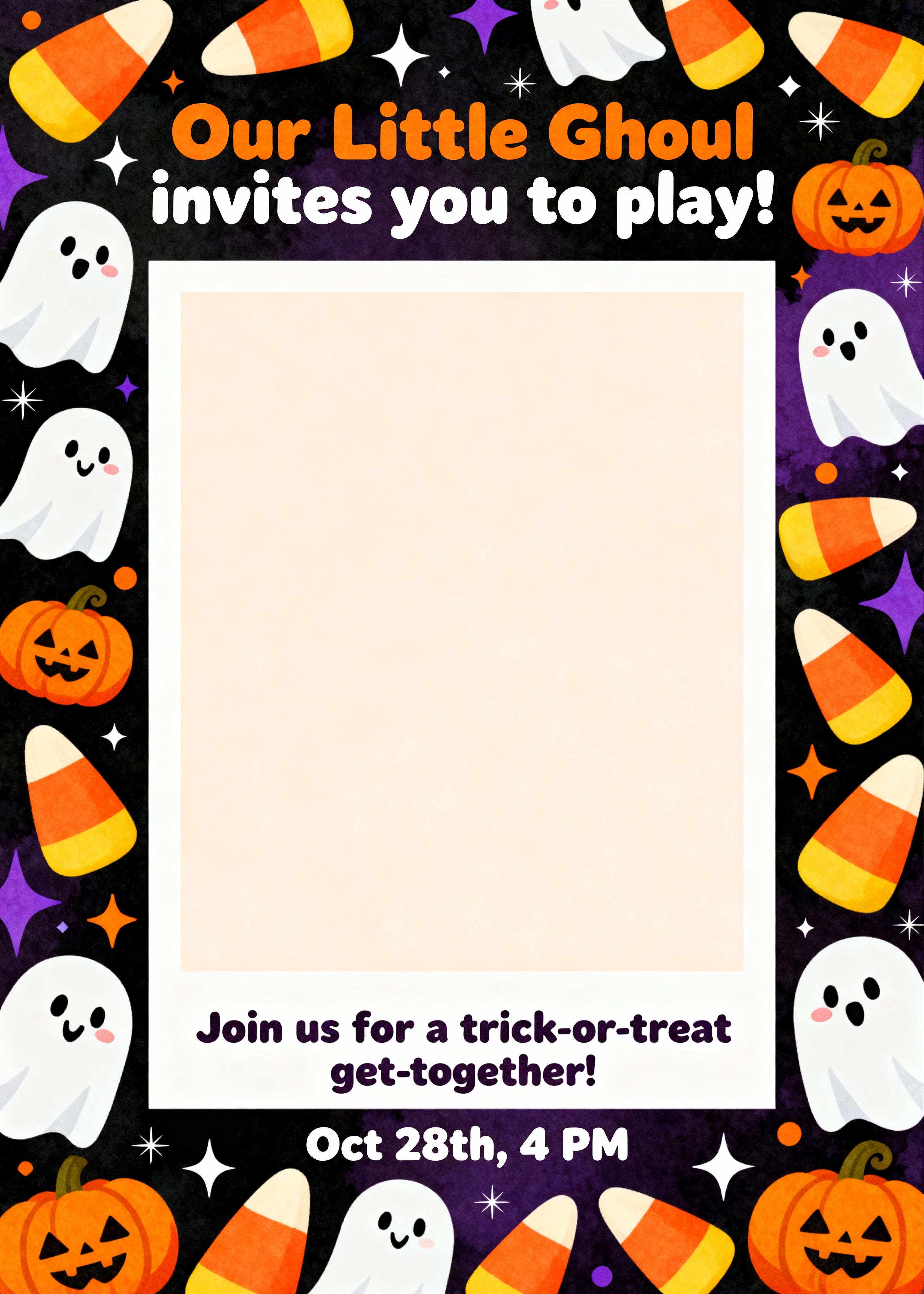 cute trick or treat invitation with photo placeholder