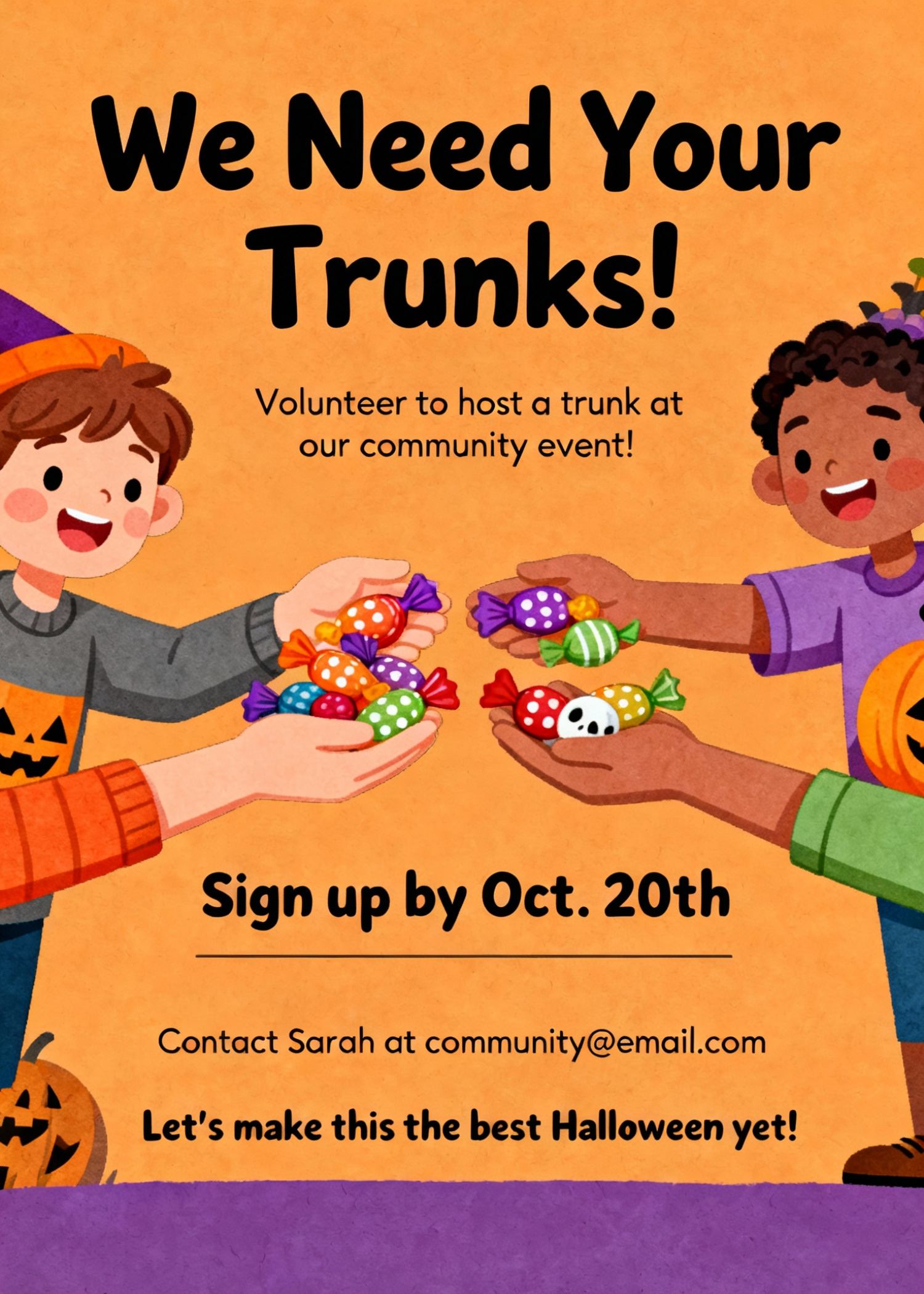 community trunk or treat flyer asking for volunteers
