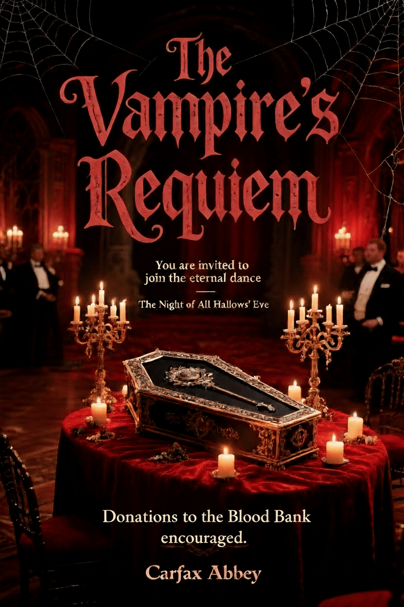 victorian gothic vampire themed vintage halloween party invitation with coffin