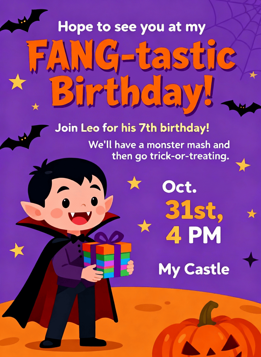 vampire halloween birthday invitation for kids