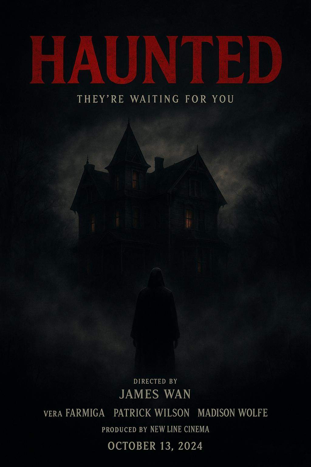 ki horror filmposter mit düsterer atmosphäre und blutroter typografie