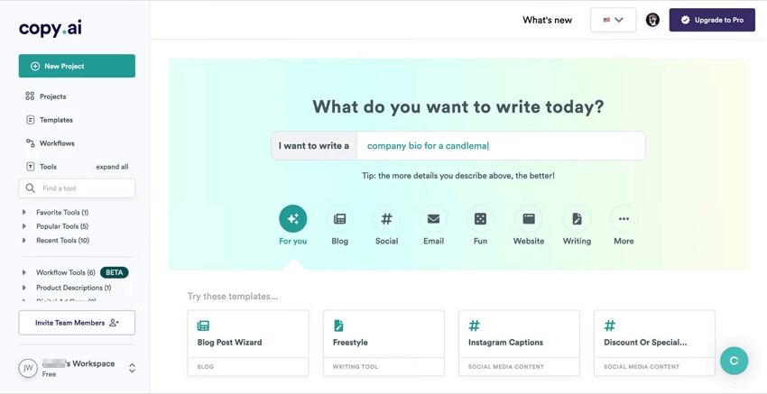 copy ai social media content generator